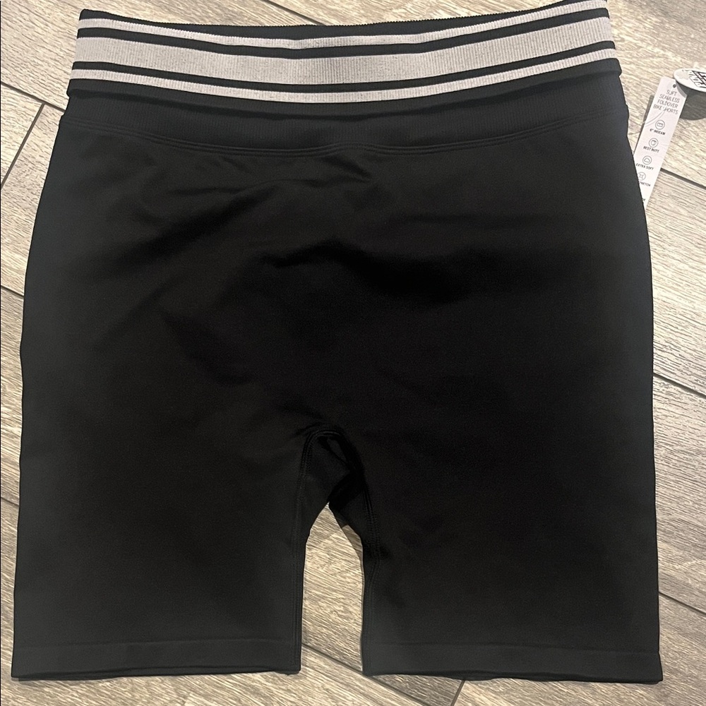 Black Biker Shorts with adjustable  Striped Waistband Victoria’s Secret